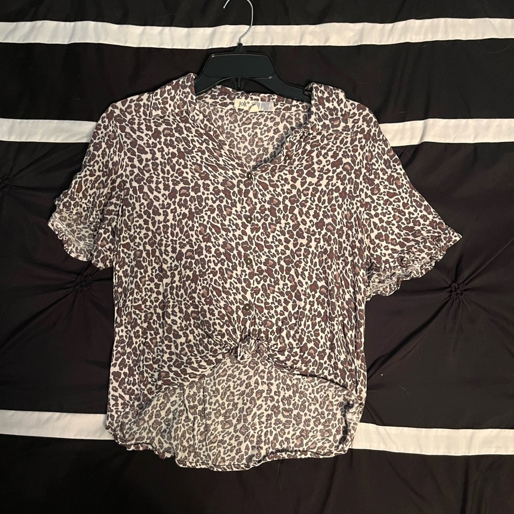 Short Sleeve Button Down Leopard Print Blouse
